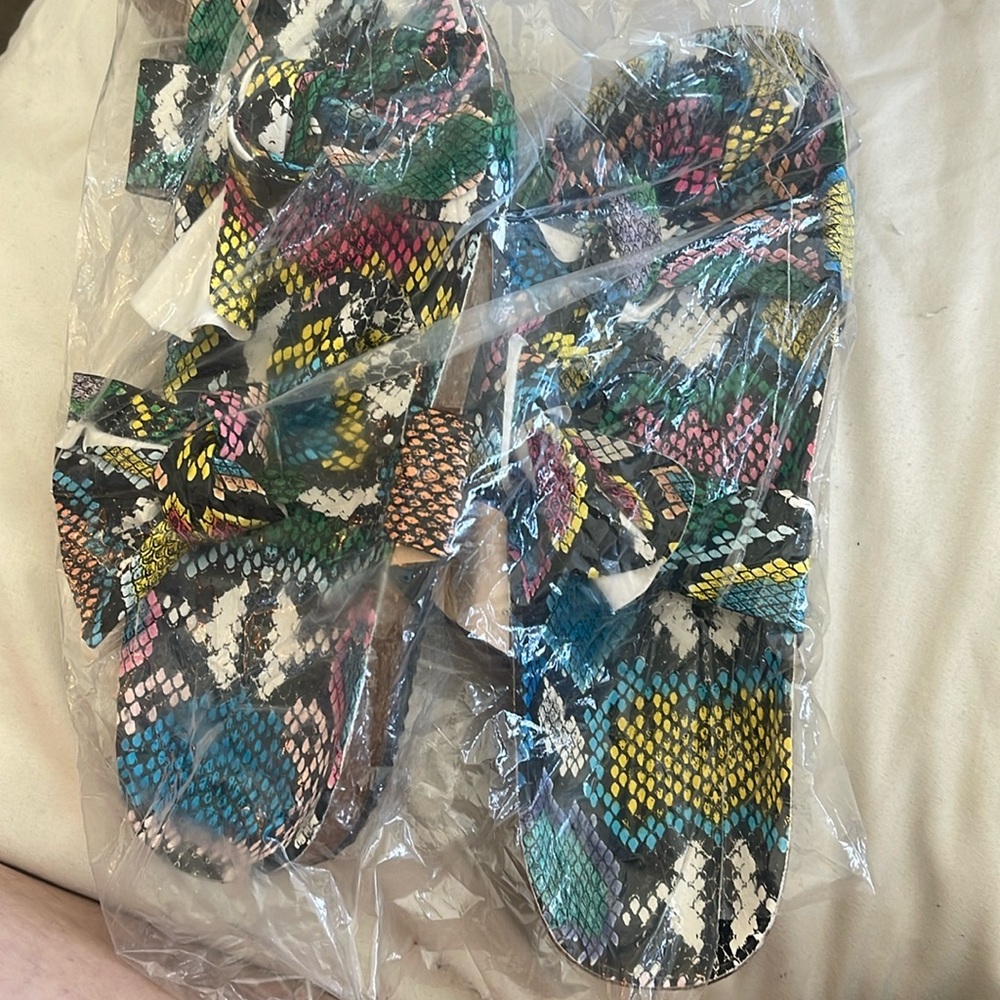 Multi color snakeprint sandals